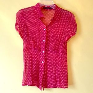 Red and white polka dot sheer blouse